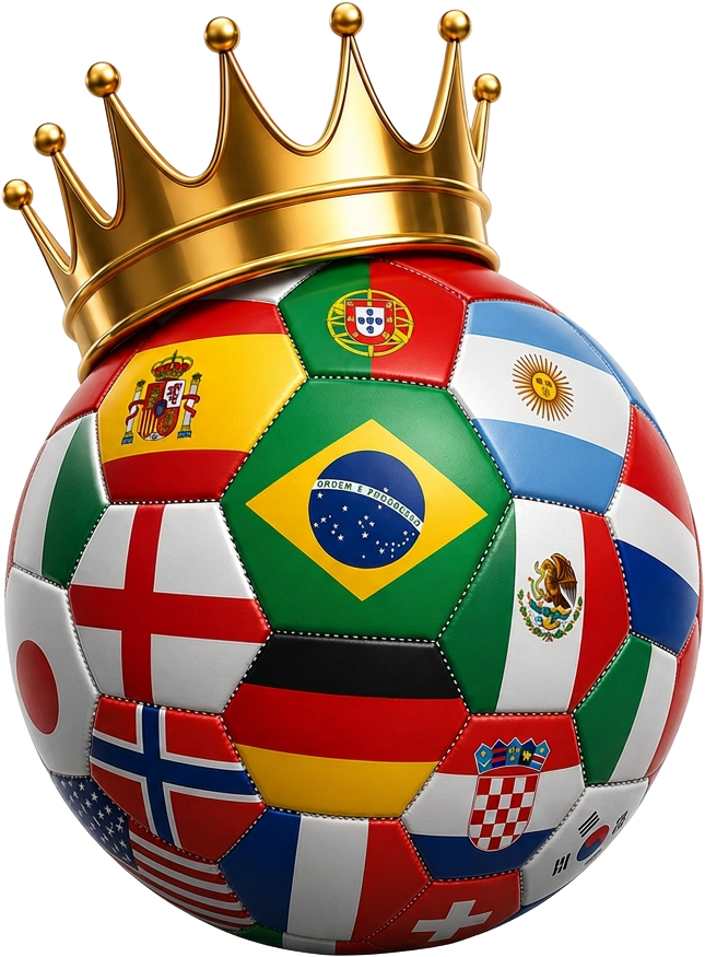 Logo do Gabarito da Aposta: bola de futebol com bandeiras e coroa dourada